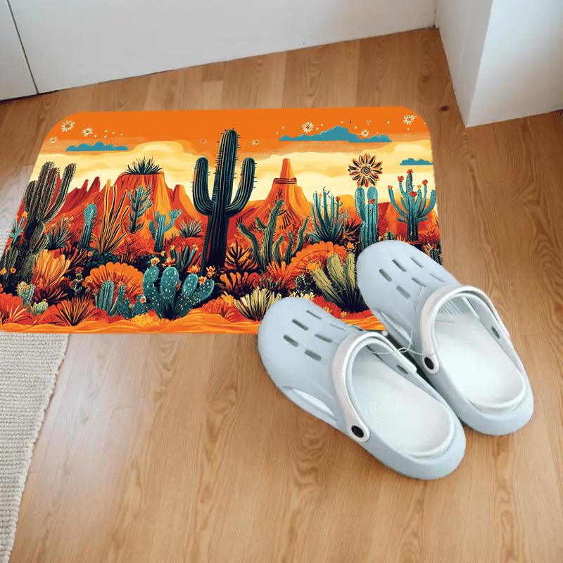 Southwest Cactus Doormat - Vibrant Tribal Polyester Entryway Rug, Non-Slip Indoor Outdoor Welcome Mat for Modern Home Decor