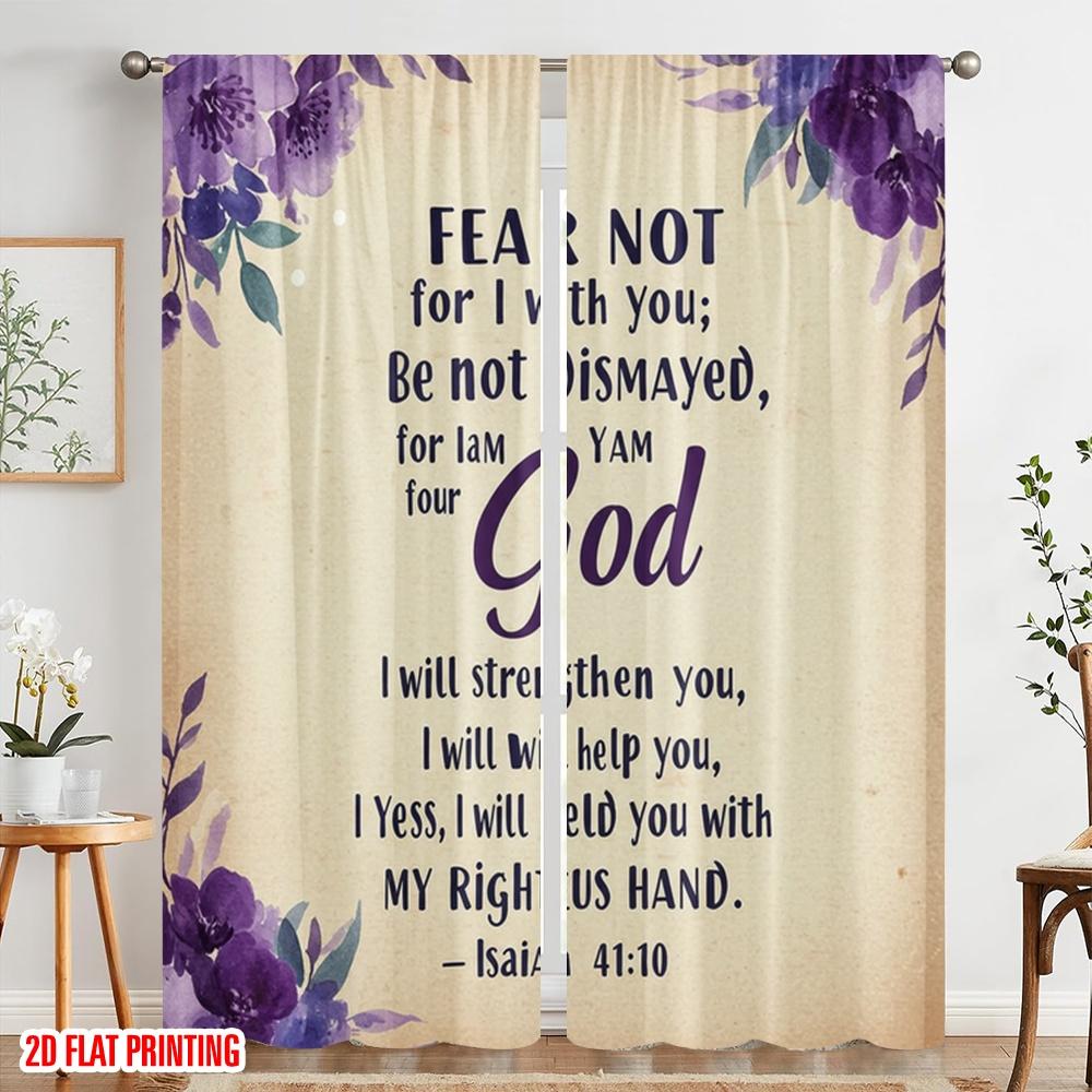 2pcs 2D Flat Printing Scene Curtain Fear Not I Am God Fabric Without Electricity Festive Curtains Perfect for Wall Art Party
