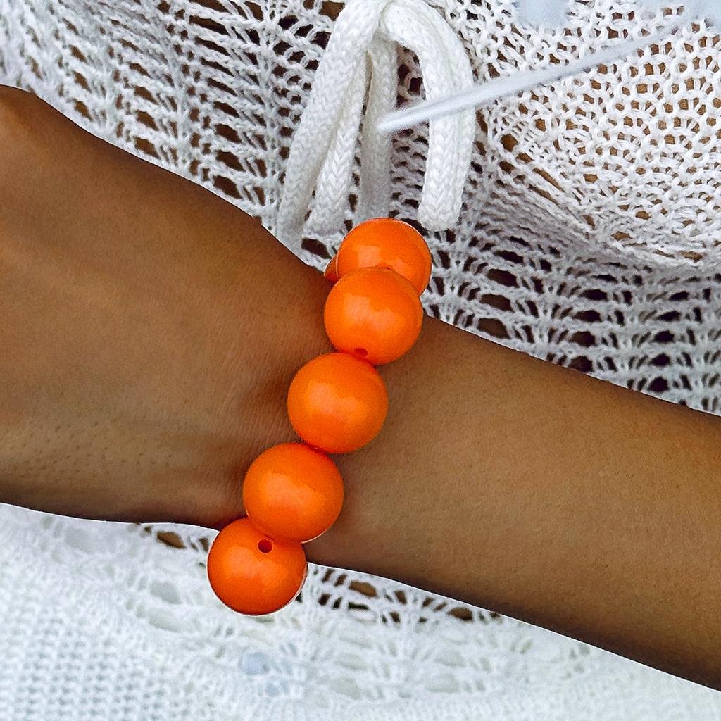 Colorful Big Bead Bracelet Resin Punk Statement Wristband Holiday Jewelry Accessory for Women