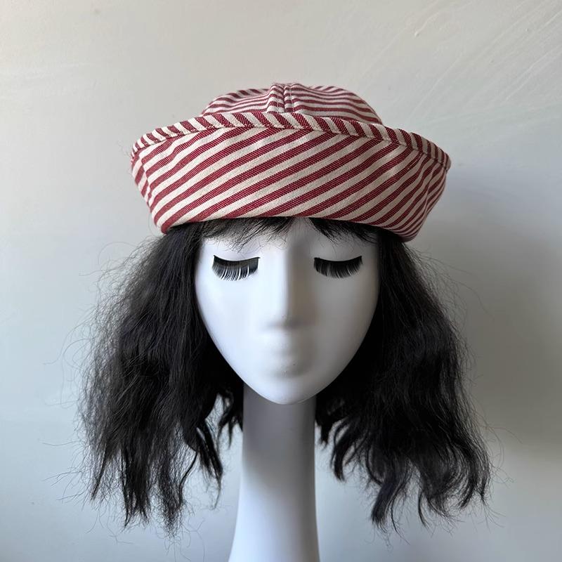Japanese Striped Fisherman Hat Women Flipped Brim Boater Cap Korean Style Spring Autumn Sun Hat Cute Outdoors