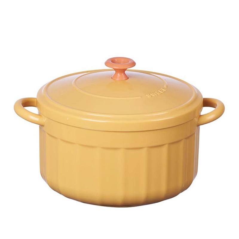 

Миска для лапши Микроволновая кастрюля из нержавеющей стали Посуда Современные суповые миски с двойными ручками и крышкой жёлтый