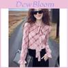 Pink Plaid Shirt With 3d Effect And Soft Satin Fabric For Elegant Spring Wear