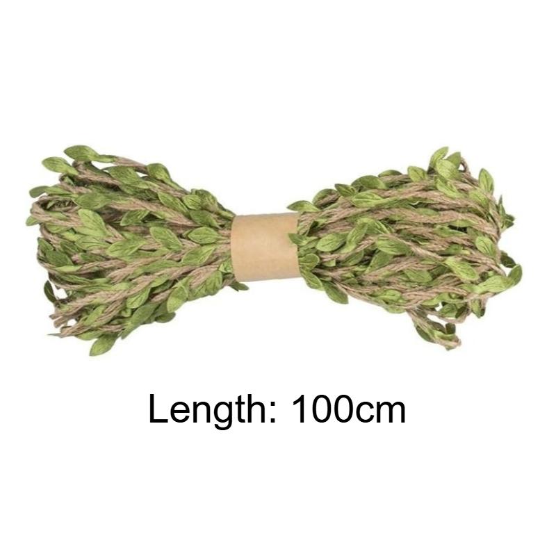 

5MM Burlap Leaf Ribbon Wall Hanging Jute Vine Twine with Artificial Green Leaves for Rustic Wedding Home Garden Party Decorations & DIY Crafts Decor 1PC
