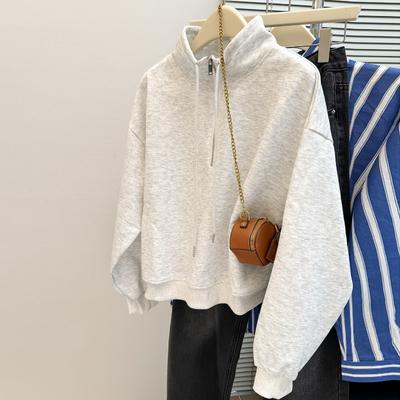 New Stand-up Collar Half-zipper Long-sleeved Composite Sweater for Women's Thin Loose Top In the Real Auction Season