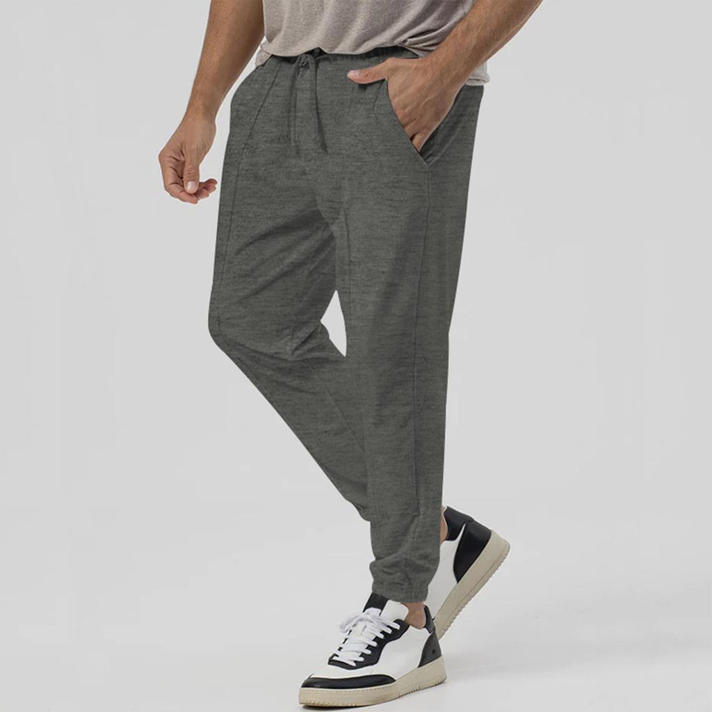 Men's Long Pants, Elastic Waist Drawstring, Lightweight, Slim Fit, With Pockets, Comfortable And Breathable Linen Long Pants