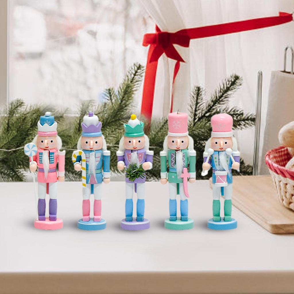 Christmas Nutcracker Figurines 5 Pieces Holiday Doll Decor Wooden Christmas Nutcracker For Home Bookshelf Entrance Hall
