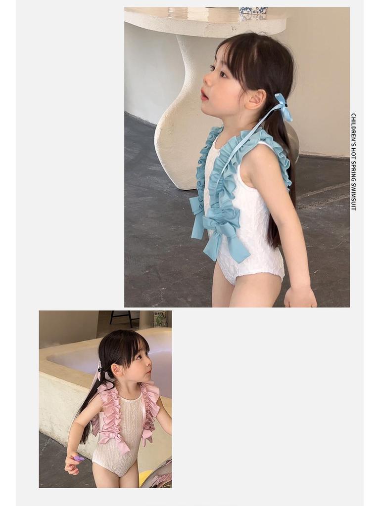 Girls' Mori Style Two-Tone Lace Romper with Bow