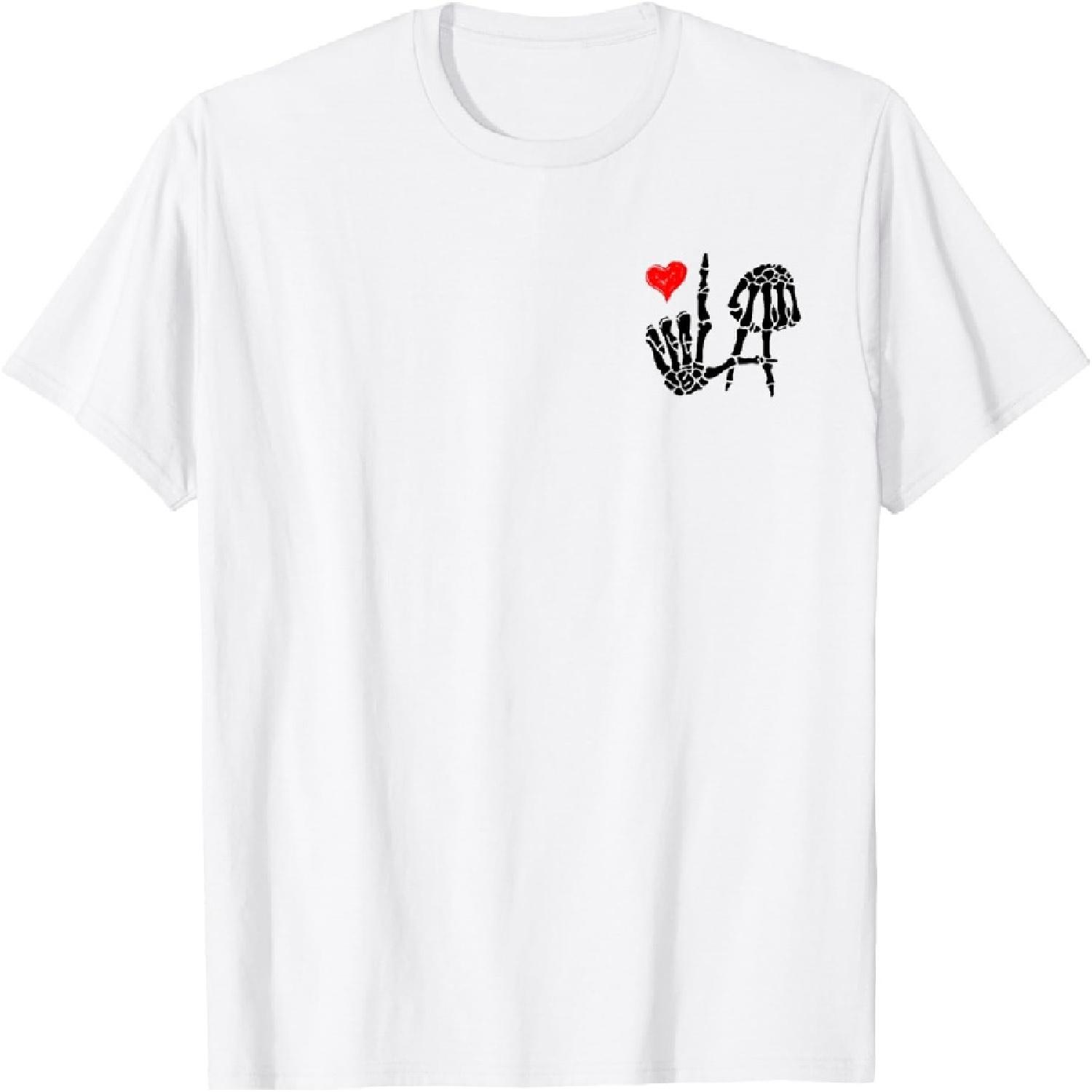 I Love Los Angeles Tshirt With Black Skeleton LA Sign T-Shirt S