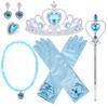 6Pcs Elsa Princess Accessories Girls Crown Gloves Wand Jewelry Set Necklace Kids Princess Queen Dress Clothing Cosplay Dress UP