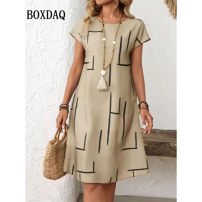 2026 Fashion Summer Dresses Women's Casual Abstract Floral Print Dress Casual Short Sleeve Loose A-Line Dress Y2k Ladies Clothes