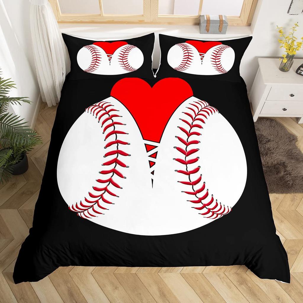 Baseball Game King Queen Duvet Cover Ball Sports Theme Bedding Set Athlete Competitive Quilt Cover Polyester Comforter Cover