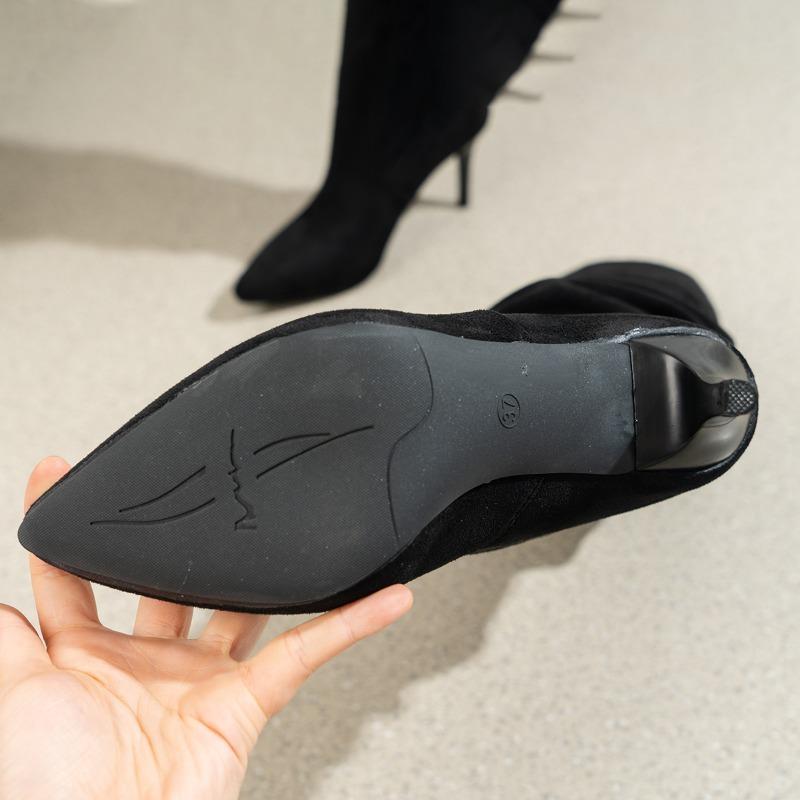 Fashion 2024 Plus Size Shoes Ladies Knee-High Women's Boots Slip On Modern Boots Women Pleated Pointed Toe High Thin Heels Women's Shoes