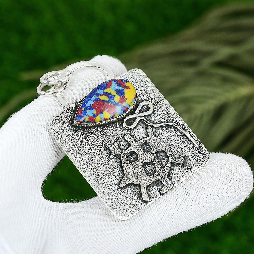 Sisters Day Deal Natural Mosaic Balloon Jasper Sterling Silver Pendant Jewelry