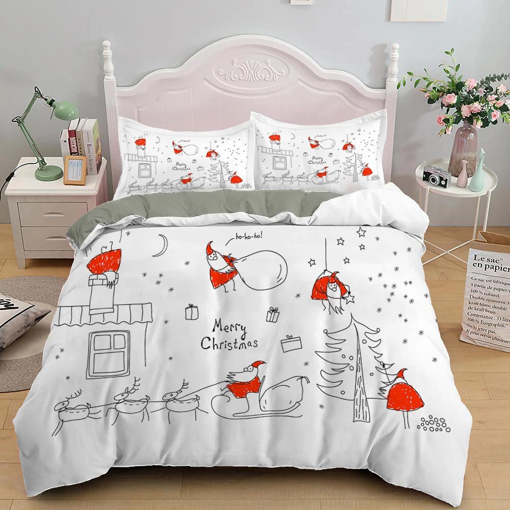 Santa pattern duvet set Christmas theme bedding three-piece set Christmas bedroom decoration