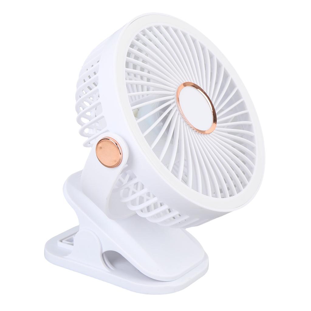 Small Desk Fan with Clamp 5 Speed Settings 3 Brightness Levels 720 Degree Rotation Rechargeable Office Desk Fan Light