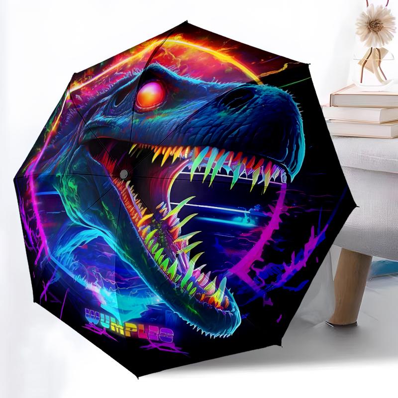 1pc Sturdy 8-Bone Auto Umbrella, Dinosaur Umbrella, Digital Printed, Foldable Umbrella for On-the-Go Outdoor Use