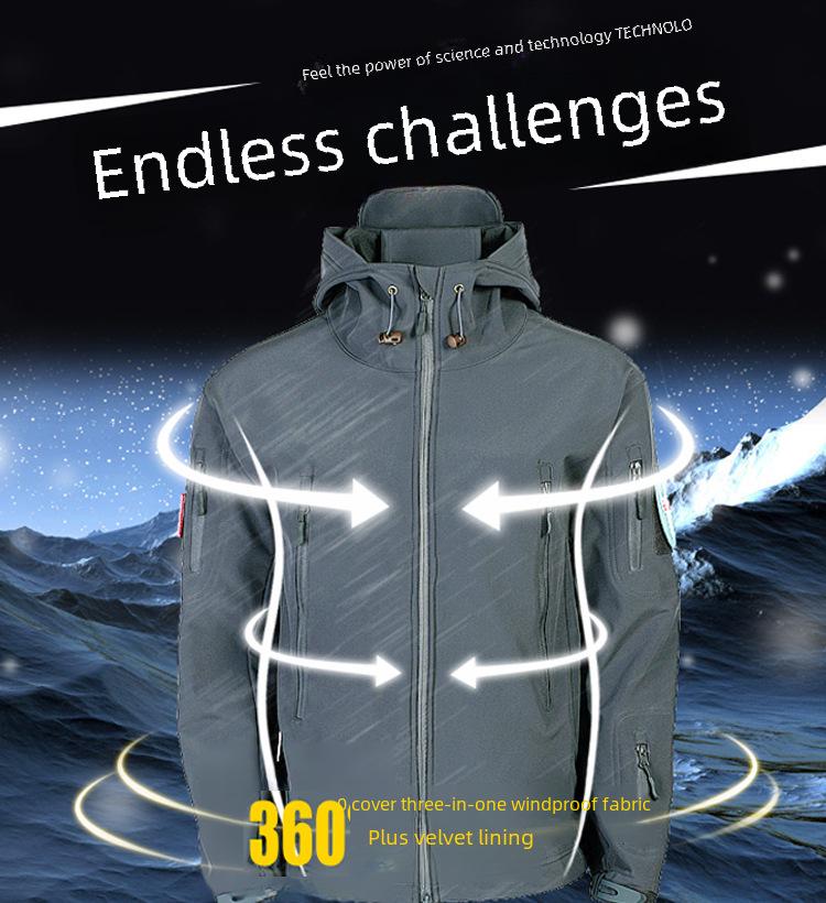 Men's 3-in-1 Tactical Soft Shell Jacket - Thickened, Windproof, Warm.