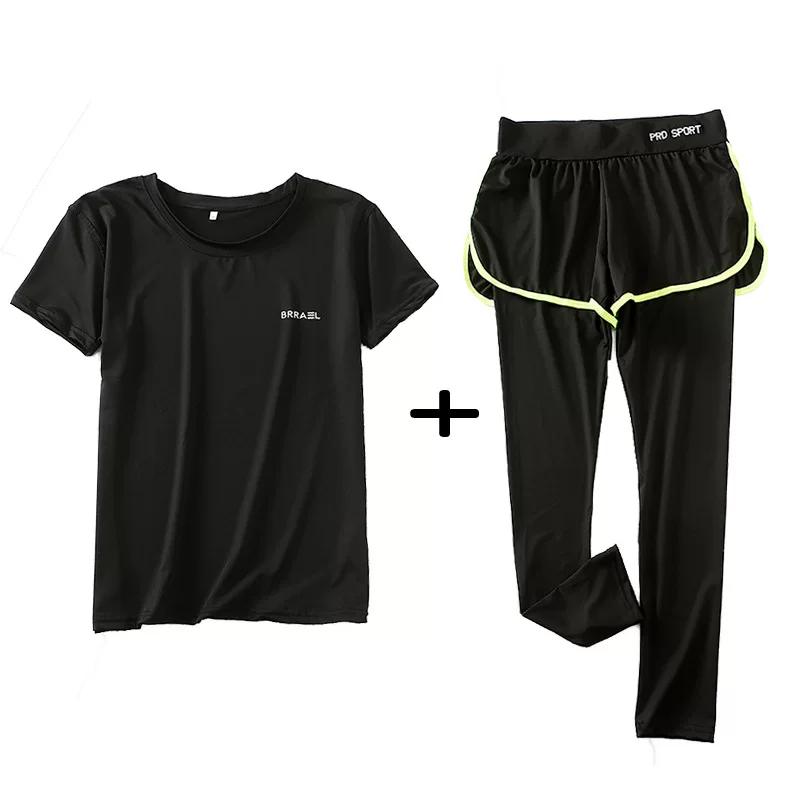 South korea Stretch Women's Sports Shorts Running Plus size Casual Fitness Yoga Suit Quick-Drying Fake Two-Piece Tight Trousers