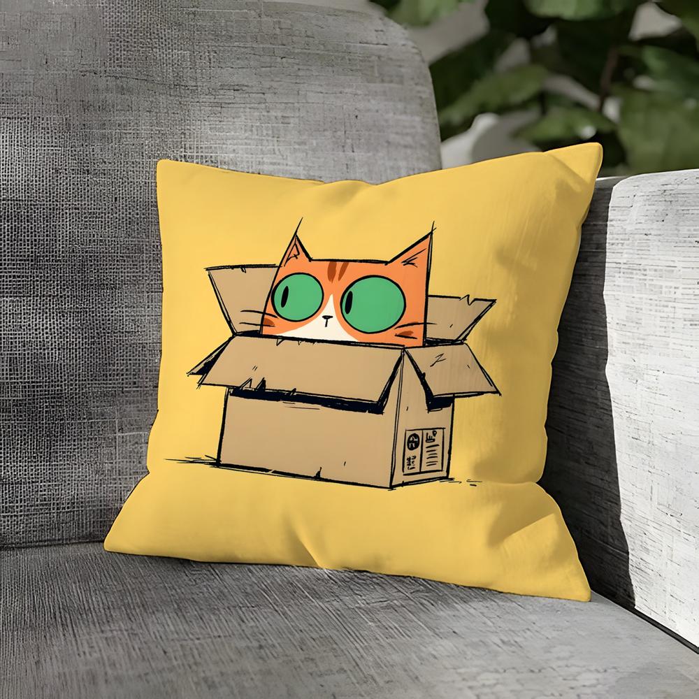 Cute Pink Cat Pattern Pillow Case Linen Pillows Case Cushions Case Sofa Pillows Case Decor Home