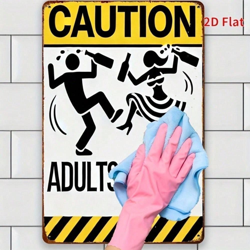 Funny Vintage Metal Wall Sign Adults At Play Caution Silhouette Iron Home Decor 8x12 Inch