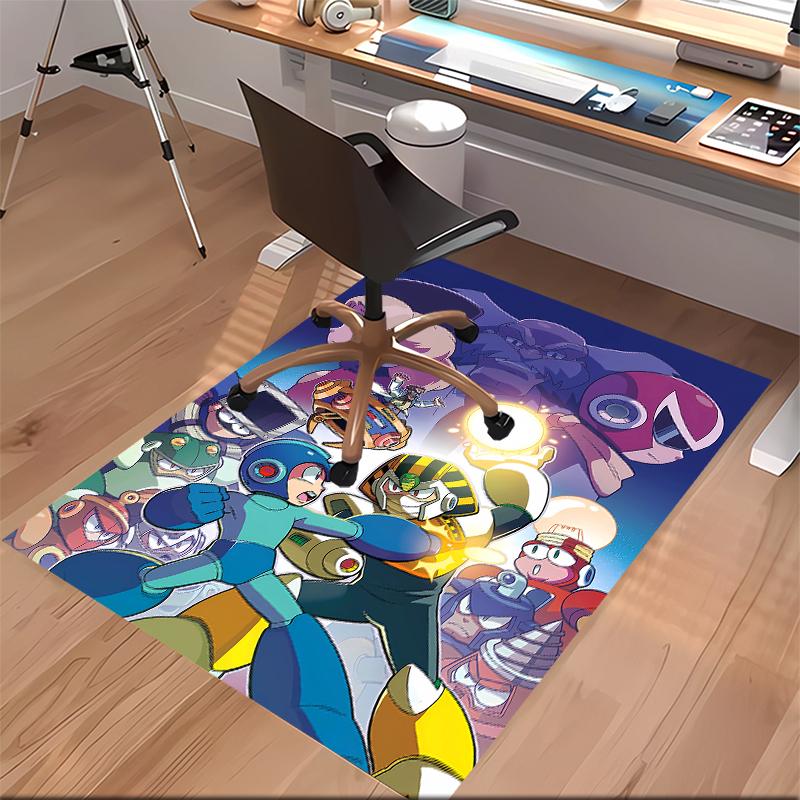 1pc Cartoon Rockman Game Megaman1 Print Area Rug - Soft, Washable Non-Slip Indoor Mat for Office Chairs, Living Room, Home Office Decorative Rug
