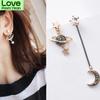 New Arrival Korean Earings Modish Star Moon Fashionable Jewelry Asymmetric Black Long Ear Studs Drop Pendientes Tassel Nuptial Bridal Earings