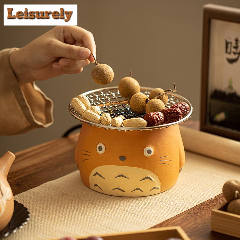 Cute Cat Coarse Pottery Roasted Tea Kettle Winter Tea Brewing Around The Stove Candle Warmer Milk Tea Jar Side Handle Pot Base