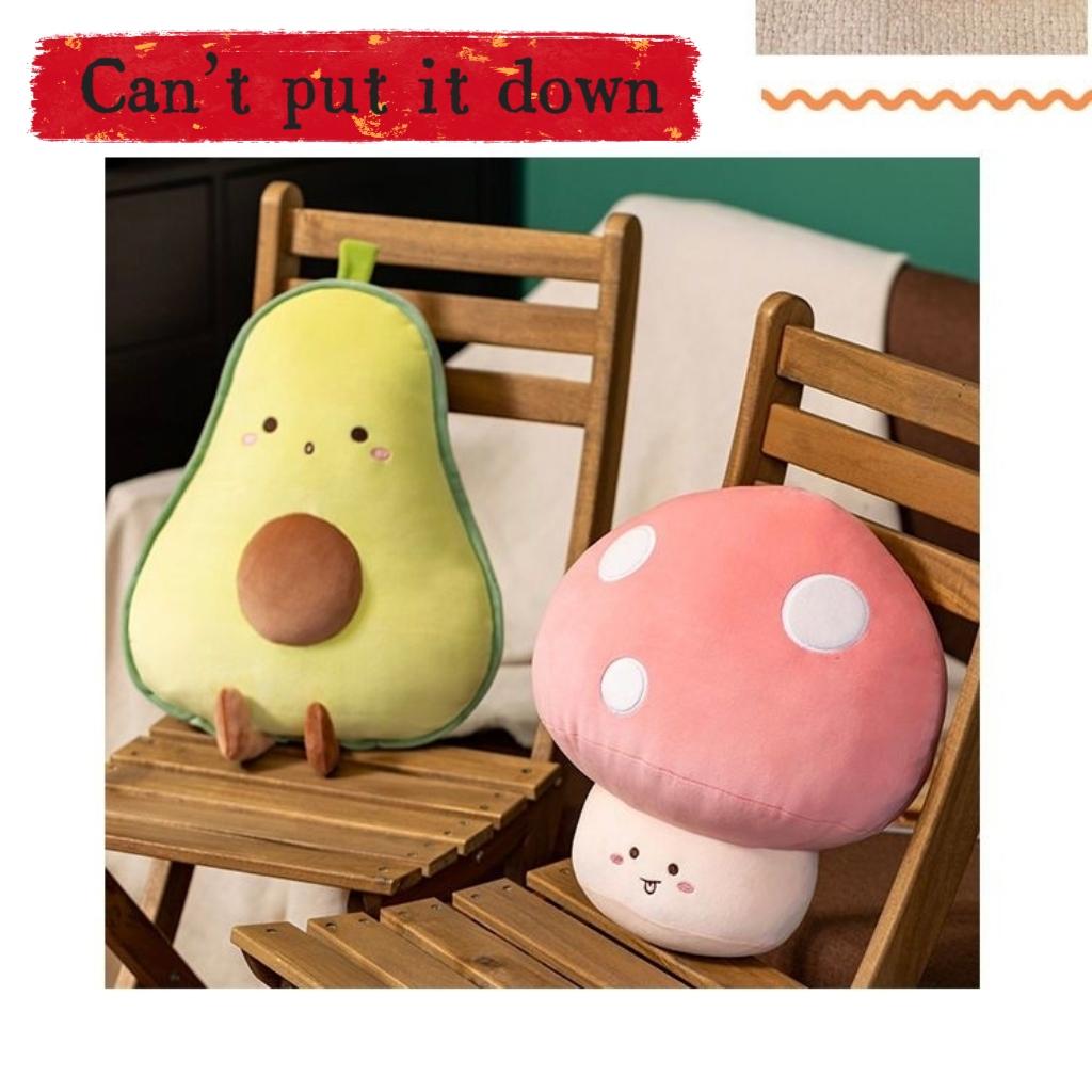 Kawaii Avocado Banana Carrot Mushroom Large Plush Pillow, Soft Stuffed Fruit Vegetable Plushie Toy Gift