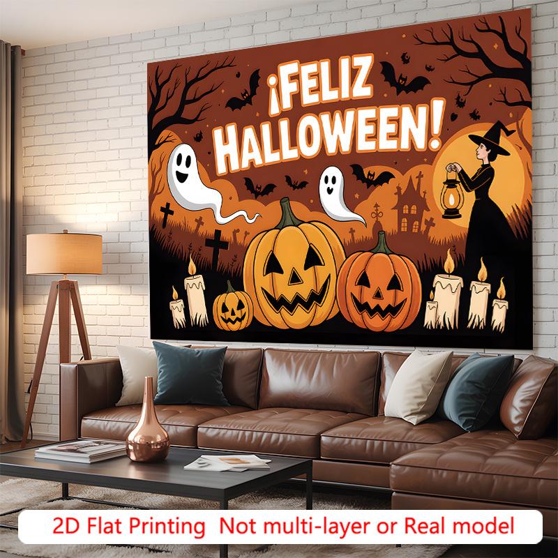 Party Backdrop Halloween Flat Spooky Ghost Pumpkin Ghosts Pumpkins Witches Photo Booth Background Party Decor