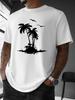 Unisex Summer Cotton Short Sleeve T Shirt White Palm Tree Island Seagull Print Crew Neck Tropical Beach Casual Street Male Tee