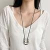 Vintage Metal U-Shaped Pendant Necklaces for Women Trendy Black Long Leather Rope Adjustable Sweater Chain Zircon Accessories