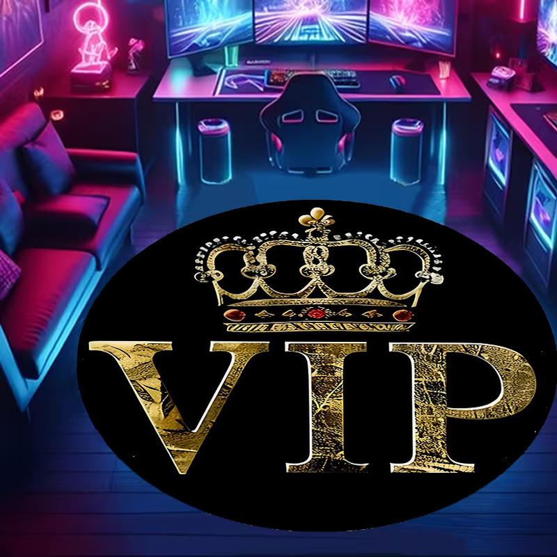 VIP Crown Round Rug Flannel Luxury Entrance Office Hotel Decor Gold Black Elegant Design Premium Quality Floor Mat Royal Style