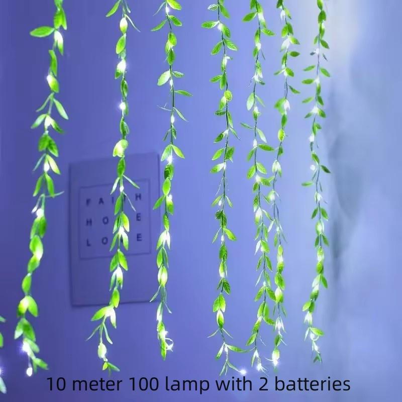 2 M 20 Light Always On Battery Box Willow Curtain Lamp Decorative Light String Imitation Leaf Wrought Iron Basket Copper Wire