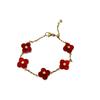 Französisches Retro Vierblättriges Kleeblatt Imitation Rotes Pferdequaste Halskette Fünf-Blumen-Armband Blume Temperament High-End Leichter Luxus Set