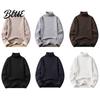 Solid Color Men Slim Fit Long Sleeve Winter Turtleneck Sweater Autumn Tight Plush Fleece Lining