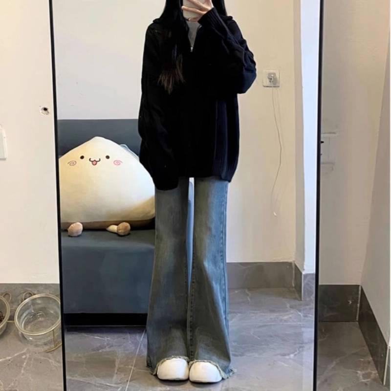 

Женские джинсы-клеш с высокой посадкой, узкого кроя, на флисовой подкладке, для миниатюрных, новый осенне-зимний стиль, необработанный край S