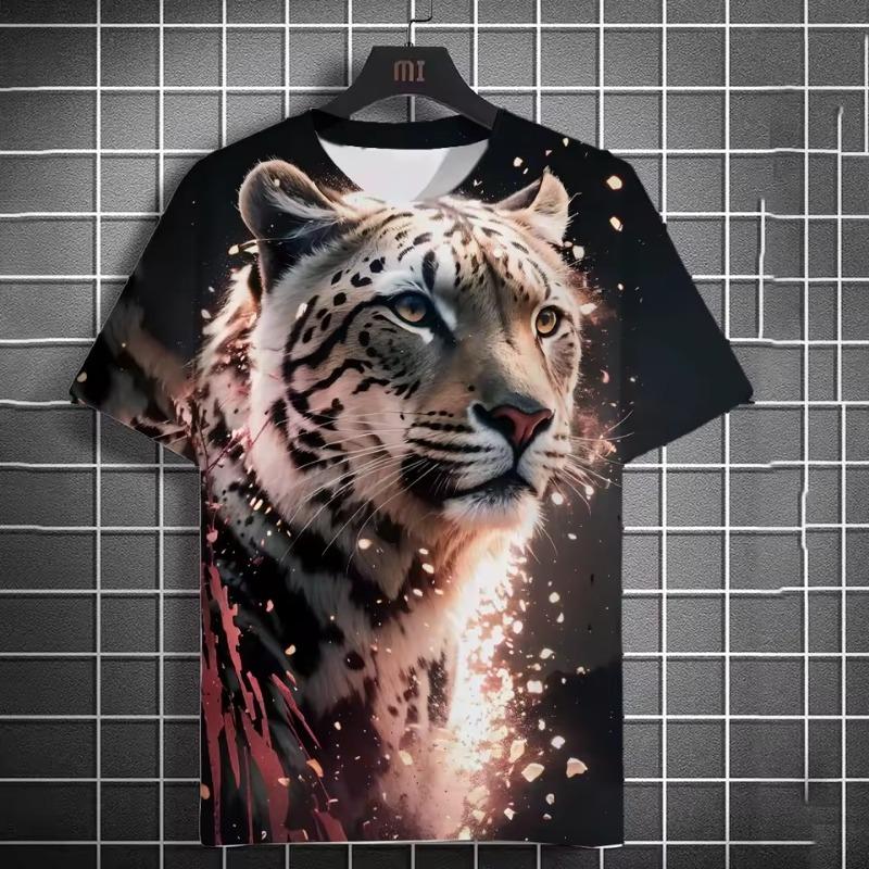Animal Men's T-shirt 3d Tiger Print Men's Tops Casual Short Sleeve Simple T-shirt Summer Round Neck T-shirt Men's Ultra Clothing