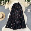 Women's High Waist Floral Chiffon Pleated Maxi Skirt A-Line Flowy Skirt for Summer Daily Wear