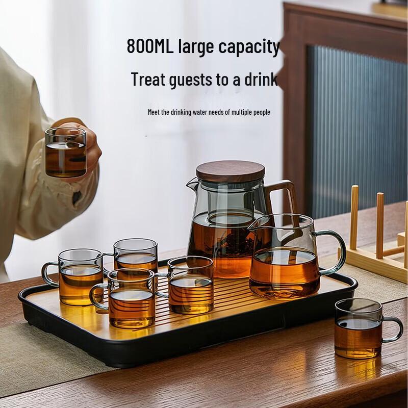 YIHUTEA Chinese Glass Tea Set with Pine Holder