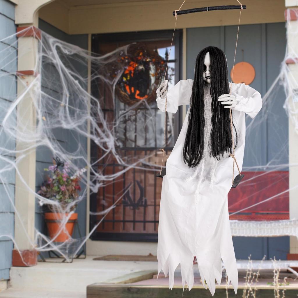 Hanging Ghost Bride Halloween Decoration Prop Haunted House Hanging Figure for Indoor Outdoor Party Scary Themed Decoration