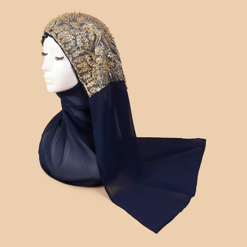 Mei Scarf Ethnic Style Yarn, Hijab Chiffon Bead Long Scarf, High-end Headscarf, Minority Ethnic Group
