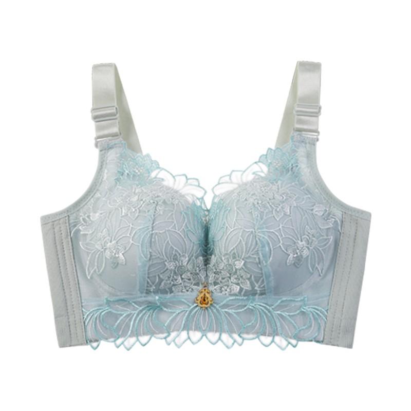 [Big Chest Display Small Artifact] Color Blocked Lace Double Breastfed Bra Concentrated Collection Style Gray Butterfly