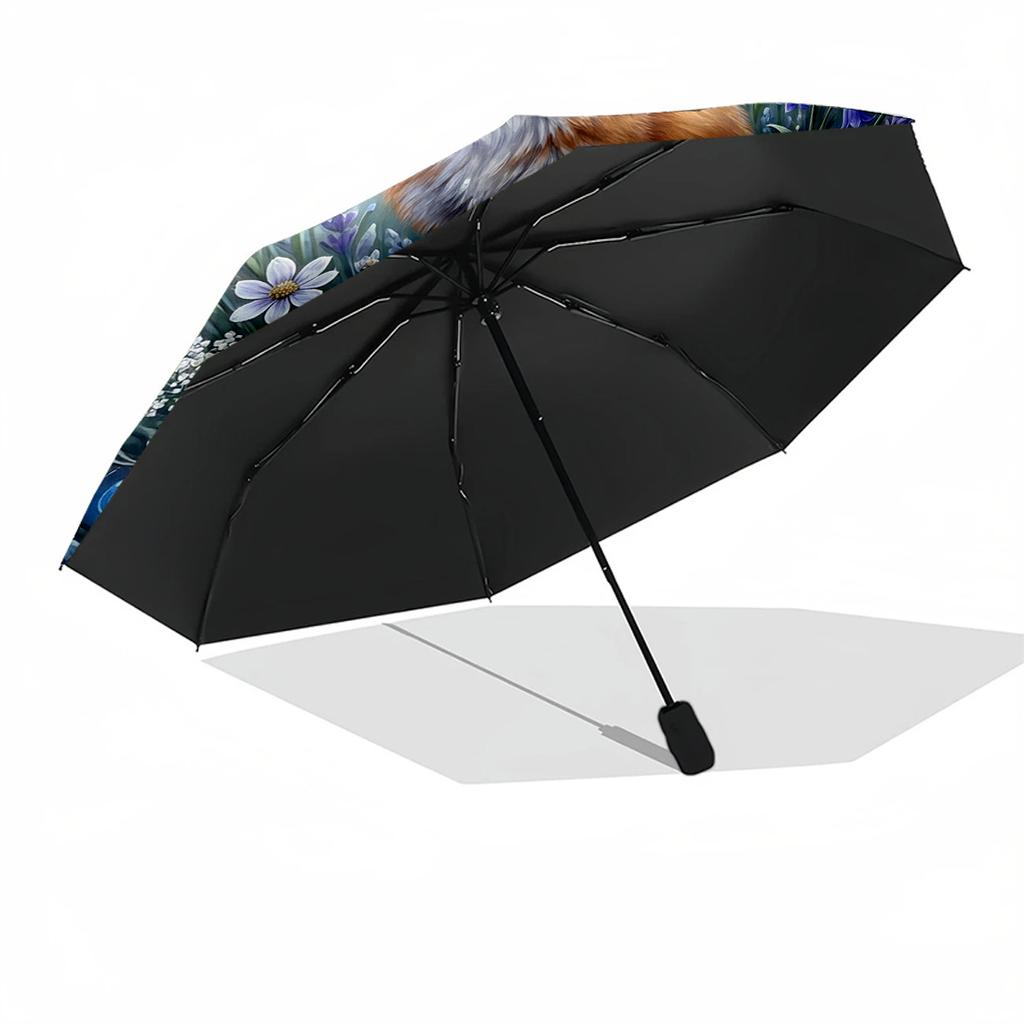 Celestial Fox Lavender Dream Art Automatic Umbrella Folding Umbrella with 8 Ribs Compact Design Travel Essential Fashionable Best for Christmas
