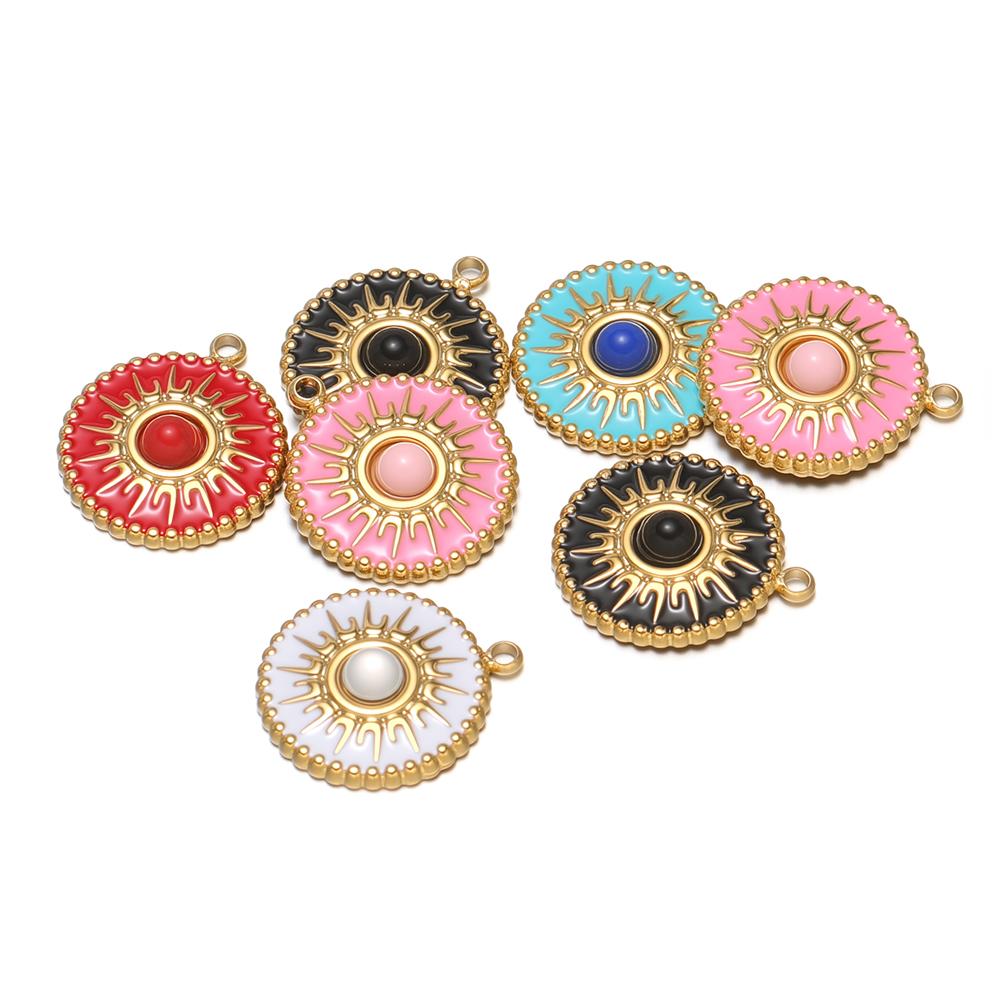 5pcs Stainless Steel 15mm Enamel Stone Charms for DIY Bohemian Sun Necklace Pendants Vintage Earrings Making Jewelry Findings