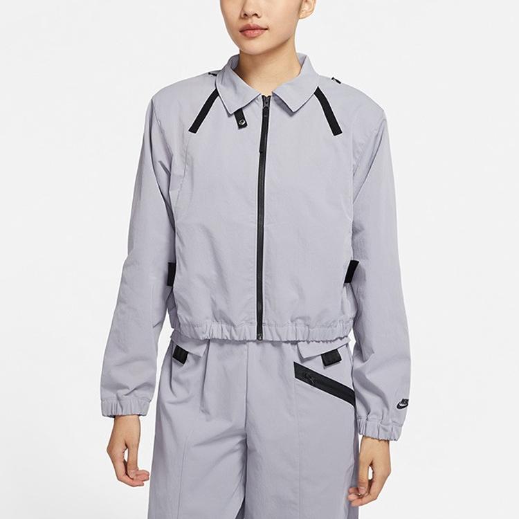 Nike Sports Jacket With Zip Details And Fold-Down Collar Women Outerwear Grey DD4609-521