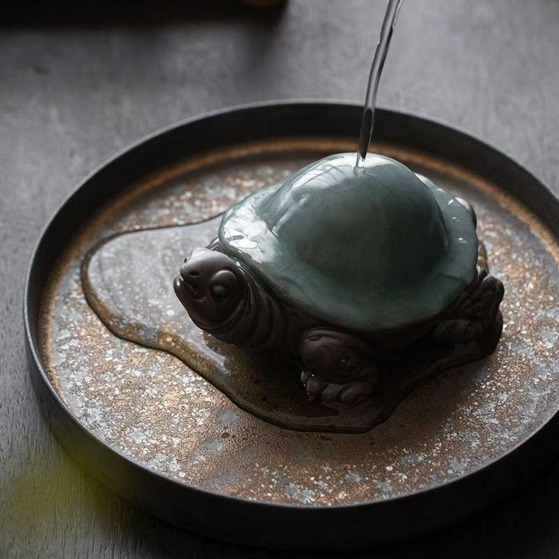 Ceramic Little Turtle Tea Set Filter Cute Animal Figurine - Handmade Sculpture Home Decoration Kung Fu Tea Set Accessories