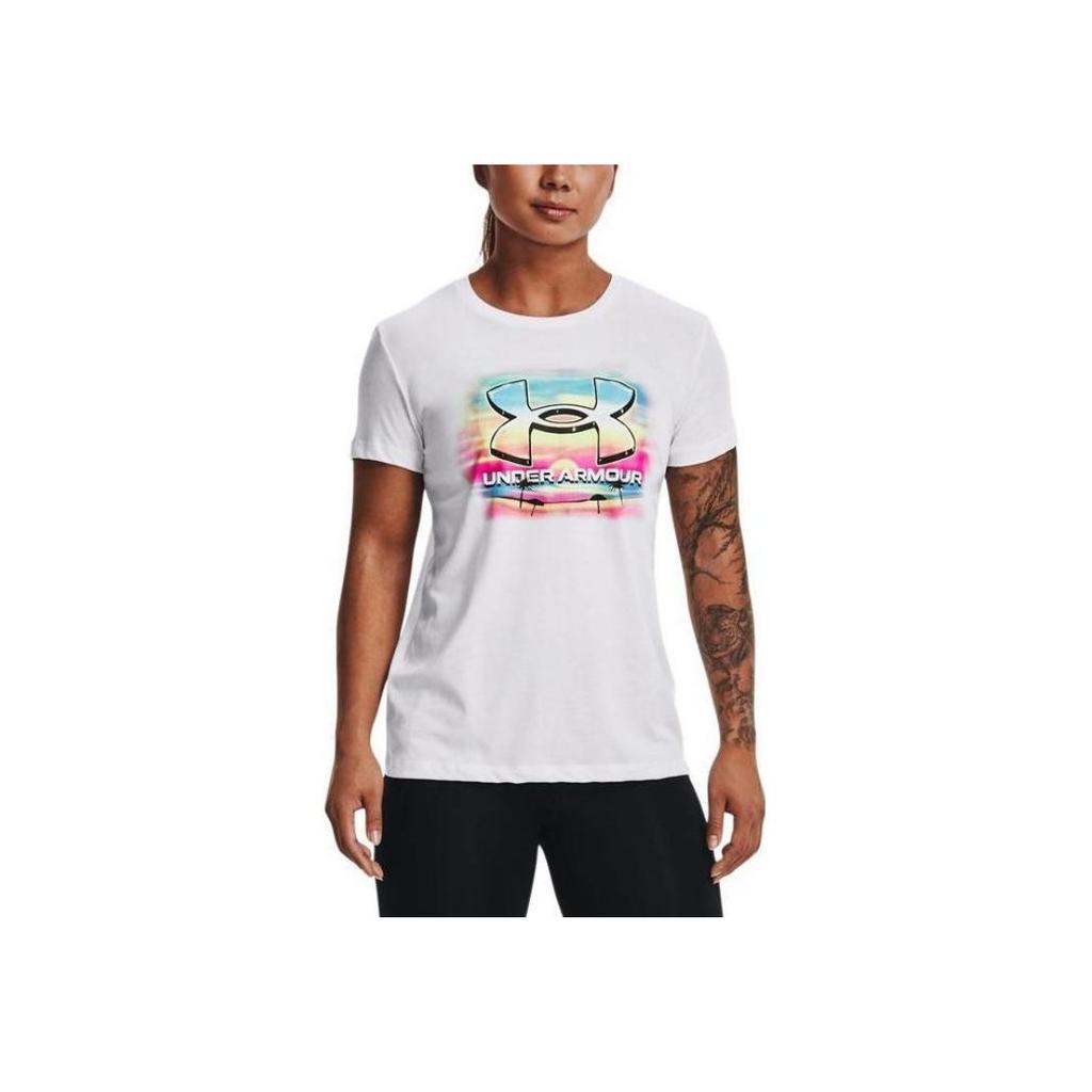 Under Armour Letter Logo Loose Fit Training T-Shirt Women Tops White 1372618-100
