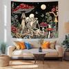 Gothic Lovers Skeleton Tapestry Wall Hanging Black Mushroom Botanical Aesthetic Dark Romance Tapestries for Bedroom Vintage
