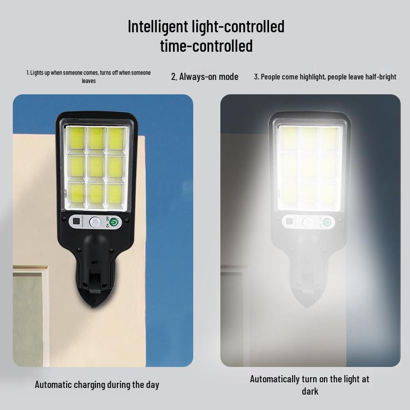 Solar-Powered Outdoor Motion Sensor Courtyard Light: Integrated Wall and Street Lamp