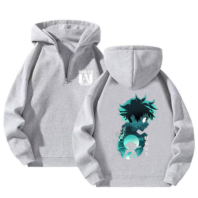 

Аниме Моя геройская академия Харадзюку Мидория Изуку Манга Толстовки с четвертью молнии Мультяшные мужские пуловеры на весну-осень L серый